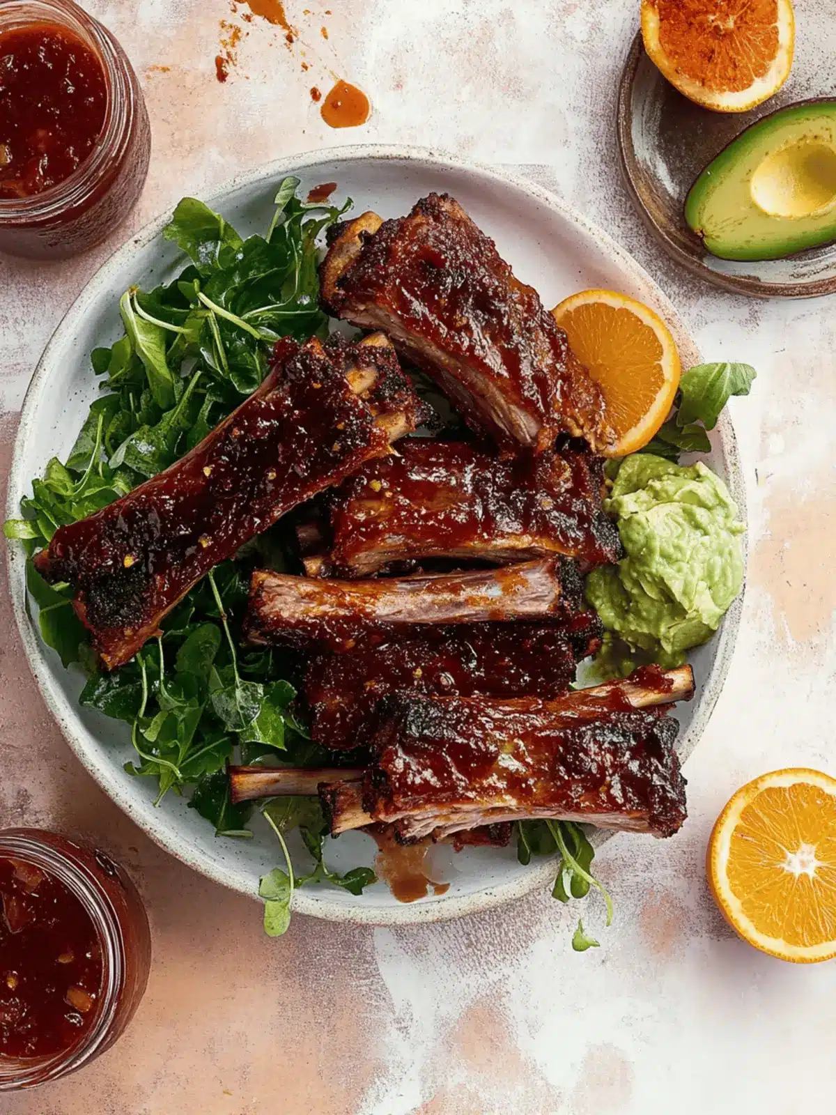 Savory Smoky Blood Orange BBQ Ribs with Avocado Butter Greens 5 Smoky Blood Orange BBQ Ribs with Avocado Butter Greens.