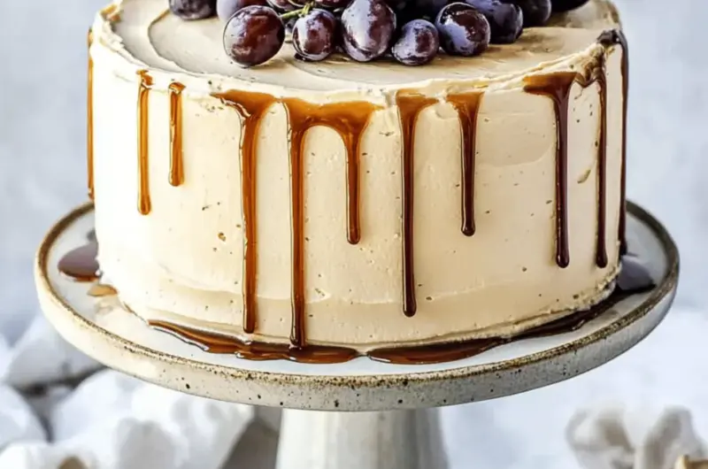 Grape Cake with Balsamic Caramel Swiss Meringue Buttercream