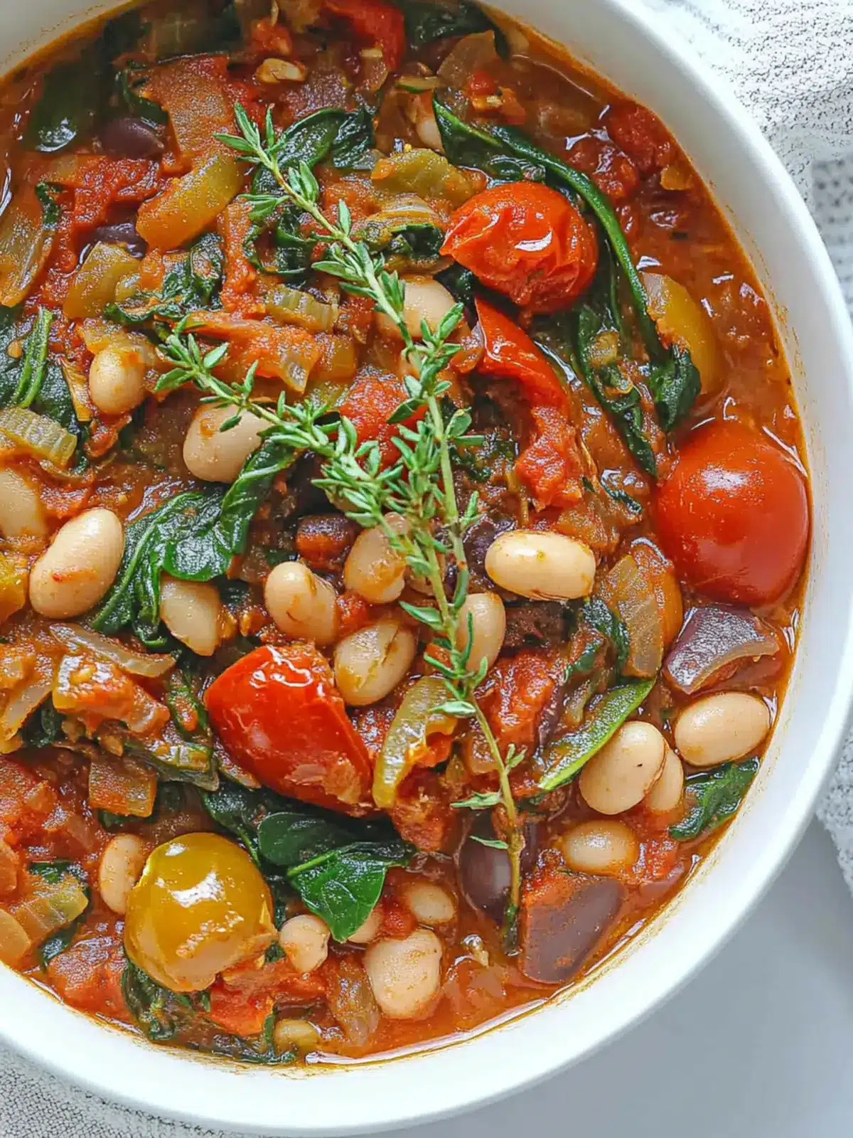 Savory Roasted Tomato, White Bean and Spinach Stew Delight 2 Roasted Tomato, White Bean and Spinach Stew