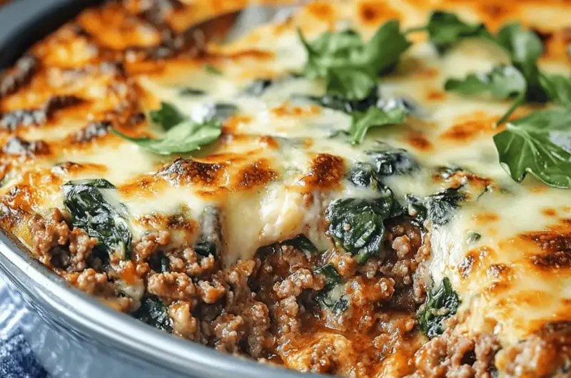 Ground Beef & Spinach Casserole