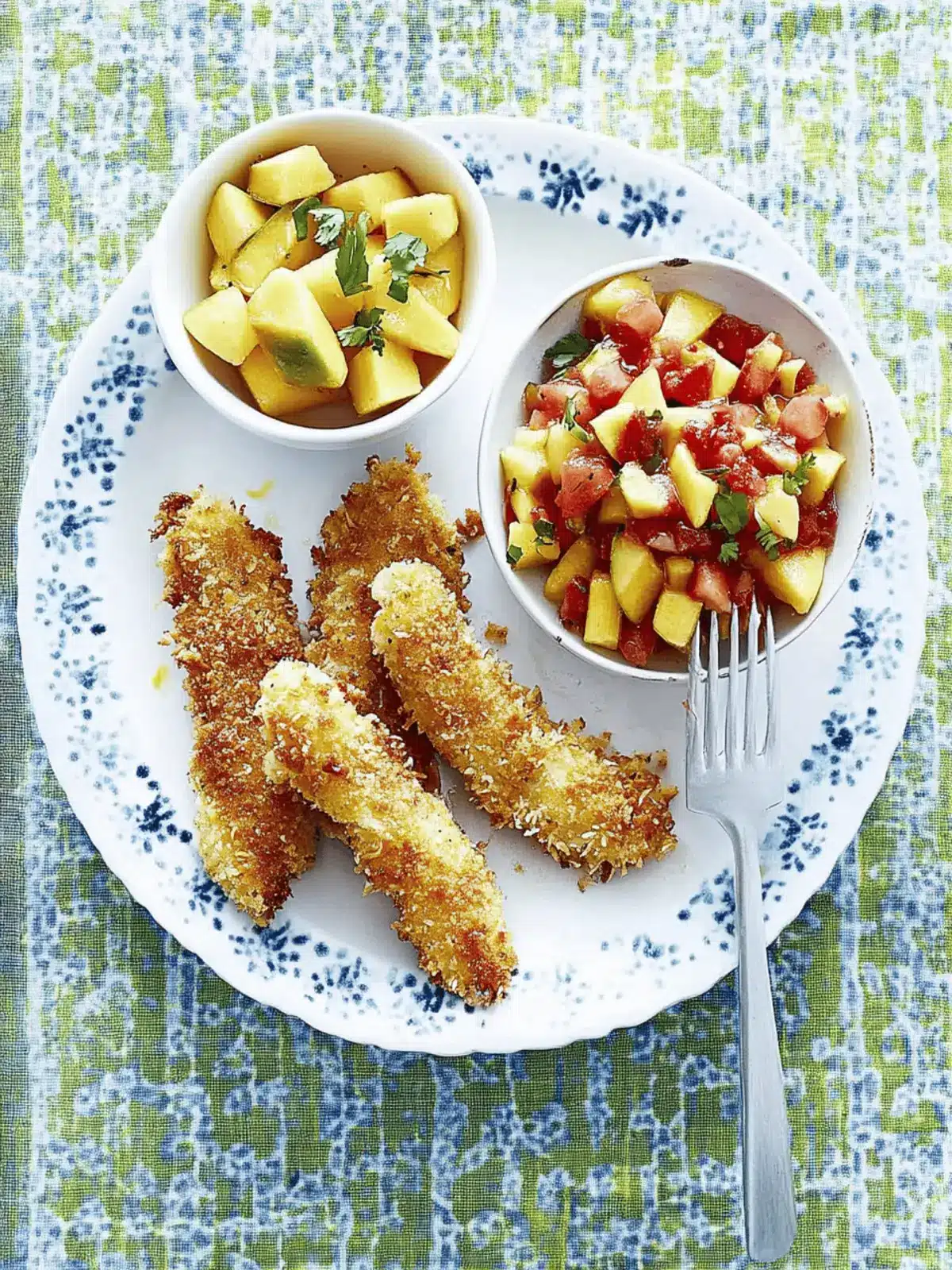 Baked Coconut Tenders with Strawberry-Mango Salsa