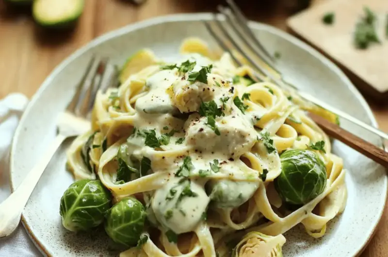 Garlic and White Wine Pasta with Brussels Sprouts